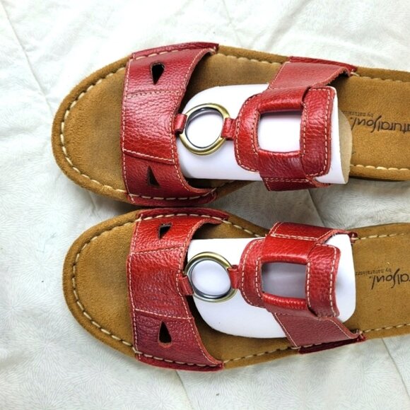 Natural Soul Dalbert red leather slide sandals two straps square silver accent 8 - Picture 4 of 9